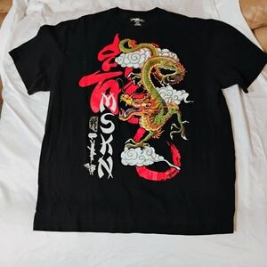 Miskeen Men's Black Tee with Red and Green Dragon Graphic